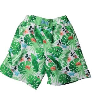 Disney Mickey Mouse Tropical Palm Leaf Boys Swim Trunks Green White Size 5/6